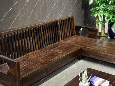 冬夏两用实木沙发组合 胡桃木客厅家具 贵妃转角定制家具图4