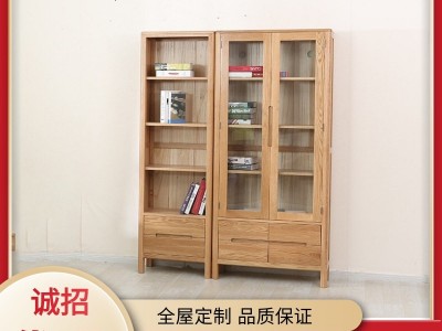 新款北欧实木书柜 现代简约书架组合橡木书房展示柜带门宽窄书橱图2