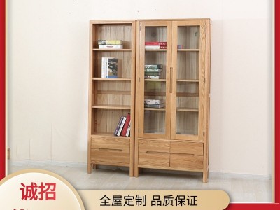 批发北欧实木书架 现代简约书柜组合带门宽窄书橱书房橡木展示柜