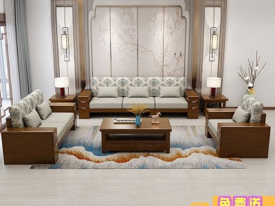 新中式实木沙发组合现代小户型沙发农村客厅经济型冬夏两用沙发床