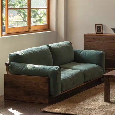 北美黑胡桃木平躺沙发实木布艺沙发客厅家具樱桃木原木沙发简约