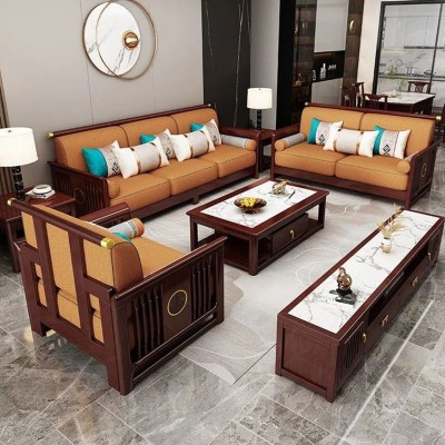 新中式实木沙发组合轻奢古典实木客厅家具简约现代储物带柜木沙发