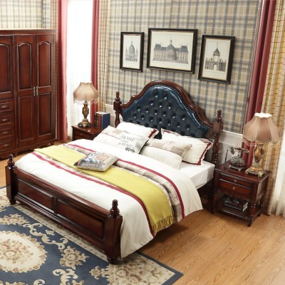 美式床全实木1.8米主卧室双人床婚床真皮软靠1.5m气压床一件代发