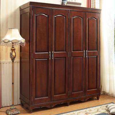 美式实木衣柜简约现代三四门卧室组装整体木质衣橱储物柜一件代发