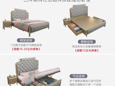 美式实木床轻奢床现代简约主卧欧式婚床大床奢华公主床储物软包床图4