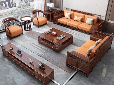 新中式乌金木全实木贵妃沙发大方茶几组合现代简约中国风客厅家具
