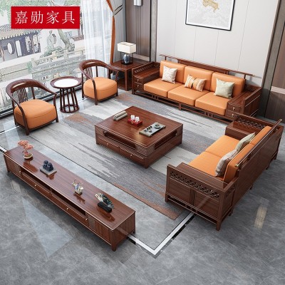 新中式乌金木全实木贵妃沙发大方茶几组合现代简约中国风客厅家具