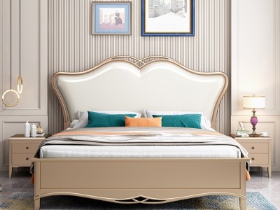 美式实木床轻奢现代简约1.8m主卧双人大床奢华公主床高箱储物婚床