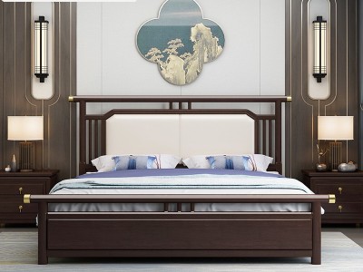 新中式 实木床 1.8米双人床主卧室现代 轻奢 简约婚床轻奢禅意