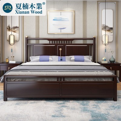 新中式实木床1.8米主卧双人大床软靠床轻奢简约风格1.5米高箱婚床