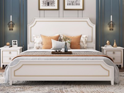 轻奢床美式实木床1.8米1.5m双人床现代简约主卧大床白色储物婚床