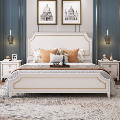 轻奢床美式实木床1.8米1.5m双人床现代简约主卧大床白色储物婚床