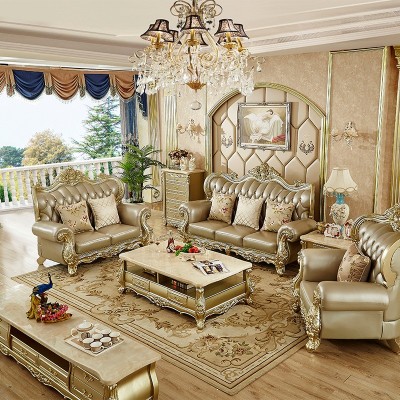 欧式沙发真皮组合高档奢华别墅大户型客厅美法式香槟金色家具