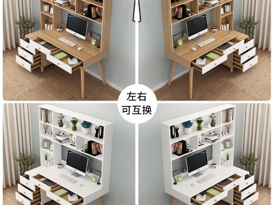 书桌书架组合书柜一体简约现代家用电脑桌台式桌子北欧学生写字桌图4