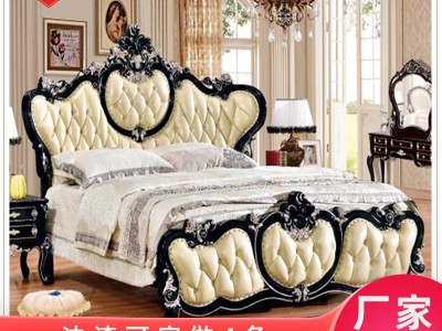 欧式全实木床雕花双人床公主卧室婚床皮艺橡木复古别墅2米大床