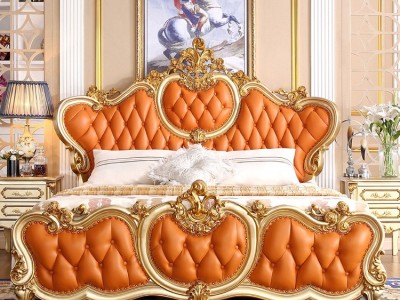 定制别墅欧式卧室豪华床1.8米全实木雕花香槟金色双人公主床