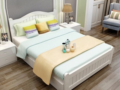 家用木质双人床经济型单人木板床定制1.8米主卧高箱抽屉式储物床