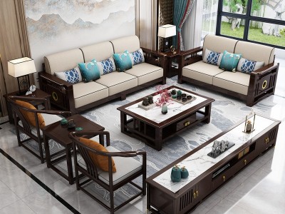 新中式实木沙发组合古典客厅家用小户型木加布艺农村高箱储物家具图4