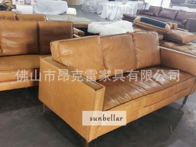 酒店工程定制轻奢真皮沙发客厅三人位加长沙发仿古油蜡皮意式极简图1