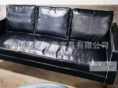酒店工程定制轻奢真皮沙发客厅三人位加长沙发仿古油蜡皮意式极简图2