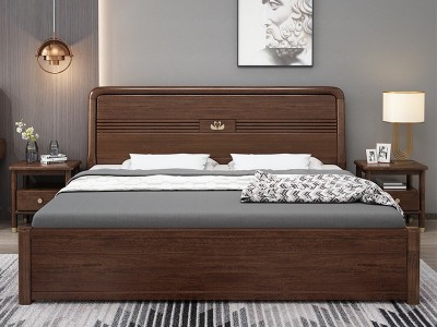 新中式床全实木床铜木家具北欧轻奢实木家具胡桃木床主卧木蜡油