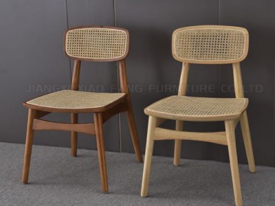 北欧实木藤编椅简约家用桌椅子设计师复古椅书桌靠背休闲实木餐椅