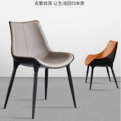 意式轻奢餐椅设计师餐厅靠背真皮软包椅子北欧简约现代家用创意凳