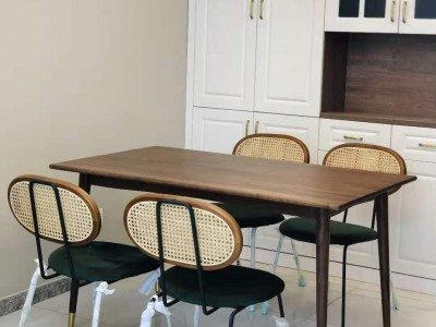 富泽家具小红书网红轻奢风格餐厅咖啡厅小户型家用铁木编藤餐椅图4