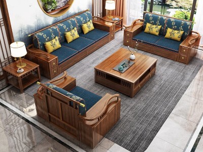 新中式全实木沙发组合现代简约冬夏两用大小户型客厅成套储物家具