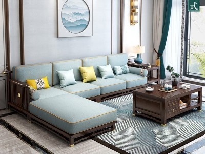 新中式沙发贵妃实木沙发小户型家具组合套装现代简约轻奢客厅家具
