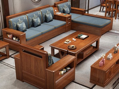 新中式胡桃木实木沙发冬夏两用中式客厅小户型简约木质家具套装