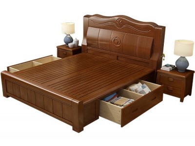 实木床1.8米现代简约中式主卧婚床高箱储物双人床1.5m床架经济型