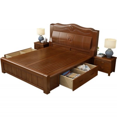 实木床1.8米现代简约中式主卧婚床高箱储物双人床1.5m床架经济型