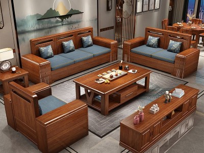 实木沙发新中式胡桃木冬夏两用客厅全实木小户型现代简约木质家具图3