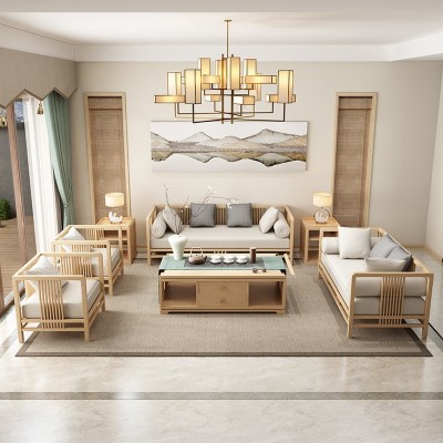新中式原木色沙发客厅大小户型沙发组合禅意民宿酒店别墅实木家具