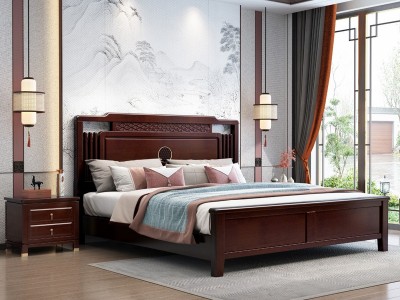 新中式实木双人床禅意轻奢1.5米主卧室1.8米家用大床高箱储物家具