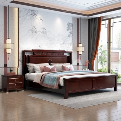 新中式实木双人床禅意轻奢1.5米主卧室1.8米家用大床高箱储物家具
