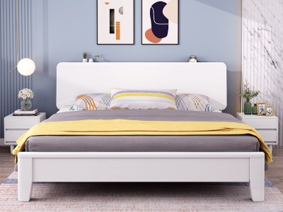 北欧实木床现代简约日式白色单双人床架经济型主卧室高箱储物婚床
