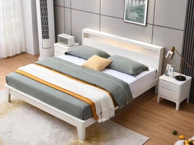 北欧全实木床白色现代简约1.8米双人主卧室1.5米小户型单人木床架