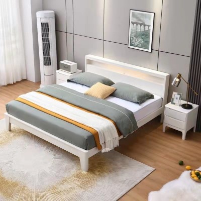 北欧全实木床白色现代简约1.8米双人主卧室1.5米小户型单人木床架