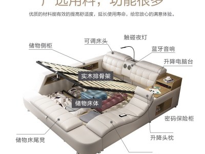 多功能真皮床榻榻米床双人床1.8米现代简约主卧软体智能按摩婚床图3