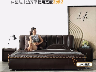 真皮床1.8米双人床储物床 婚床主卧现代简约皮艺床家具图4