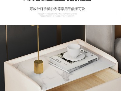 意式轻奢实木岩板床头柜皮质家用现代简约北欧卧室ins风储物柜图4