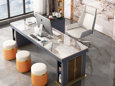 轻奢家用岩板书桌简约现代书房茶桌办公桌一体两用高级长条大板桌