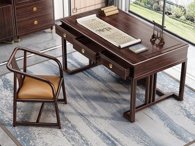 新中式实木书桌家用办公桌书房家具套装组合紫金檀木电脑桌书法桌