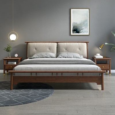 北欧实木床简约现代胡桃木主卧双人床1.8米高脚小户型家用经济型