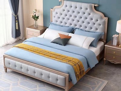 美式 轻奢软包实木床 大户型1.8米家用主卧双人床1.5米全实木大床