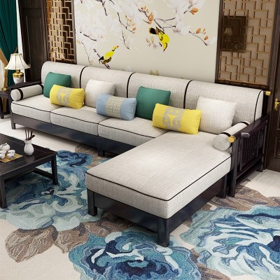 新中式全实木沙发组合现代小户型布艺贵妃样板房民宿轻奢客厅家具