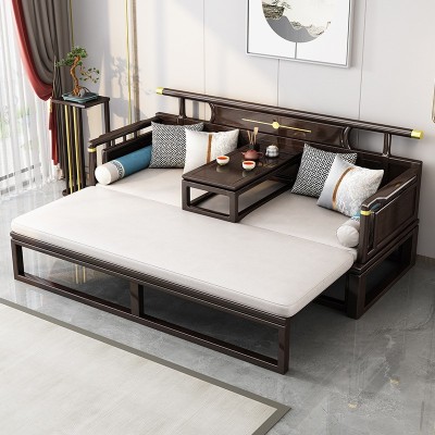 新中式罗汉床伸缩实木客厅家具现代简约小户型推拉床沙发床榻炕几