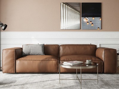 北欧简约现代客厅沙发方块组合布艺直排意式极简豆腐块头层皮沙发